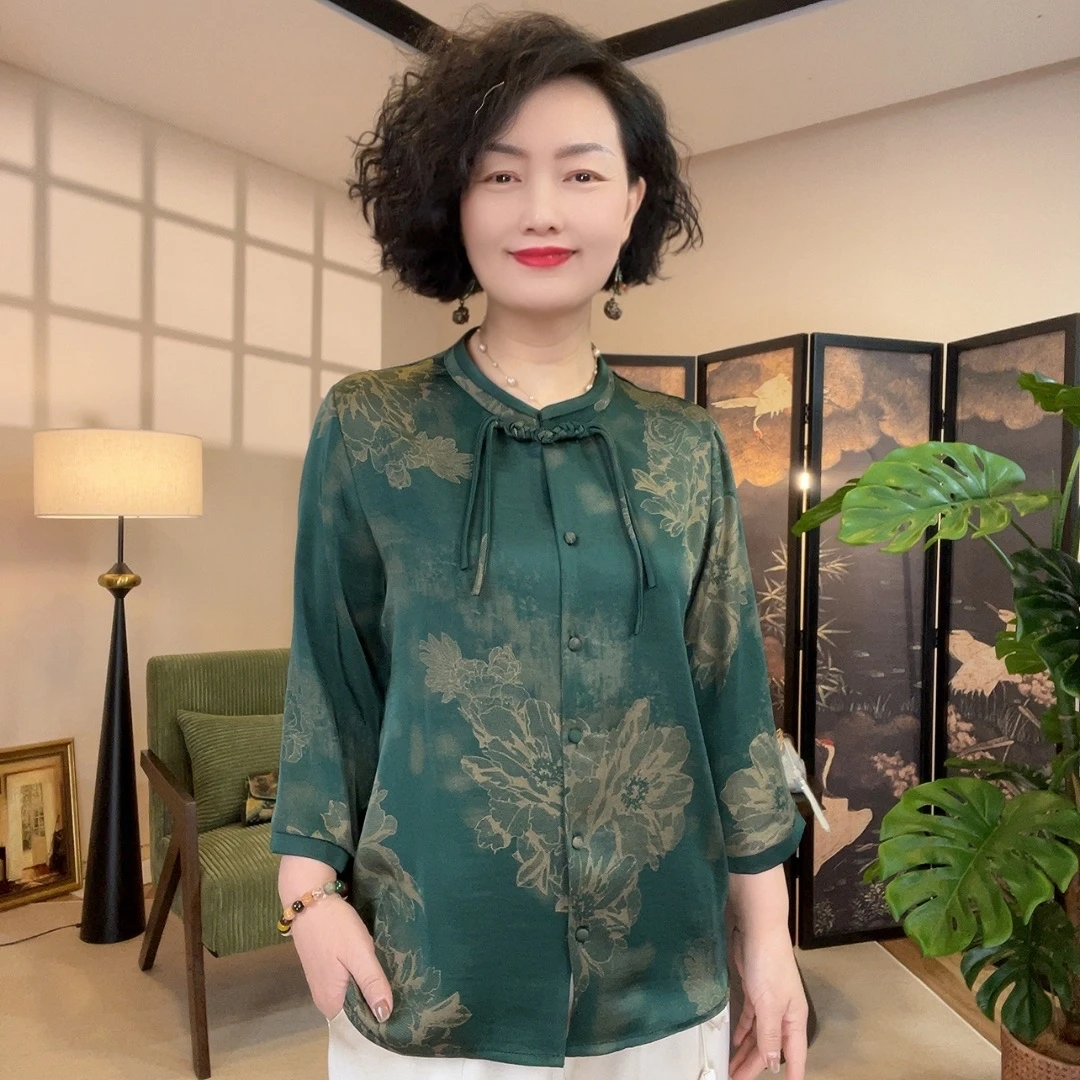 【繁花】高级气质大码上衣夏季超薄过风生凉大花素雅送妈妈送婆婆