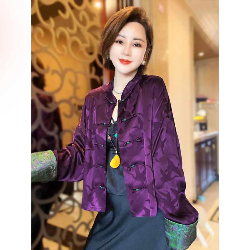 桑蚕丝暗纹提花新中式外套精致气质时尚女装上衣25091612