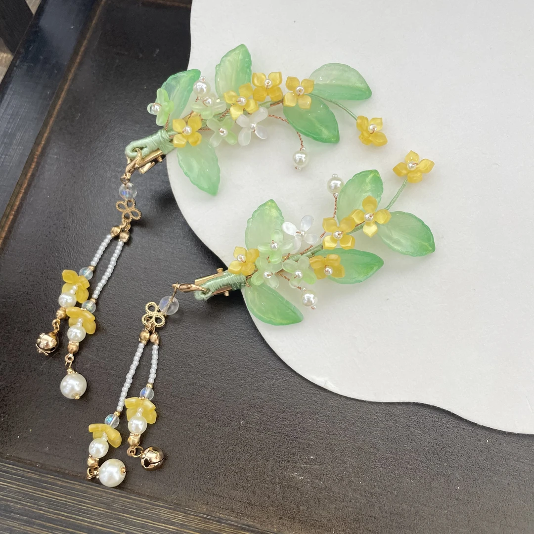 古风新中式桂花发钗汉服头饰复古耳环配饰