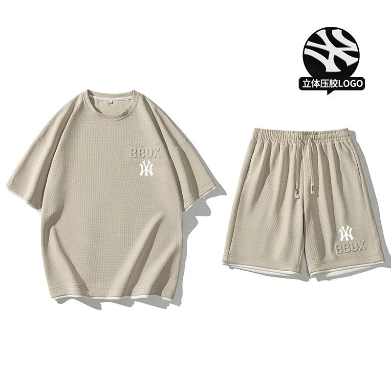 折扣店奥莱精选丨潮牌ins套装男短袖t恤大码男装休闲短裤运动两件