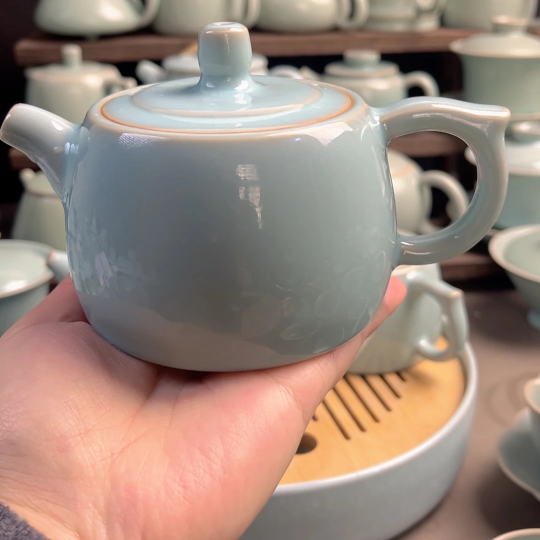 摆件陶瓷天青井兰壶原矿