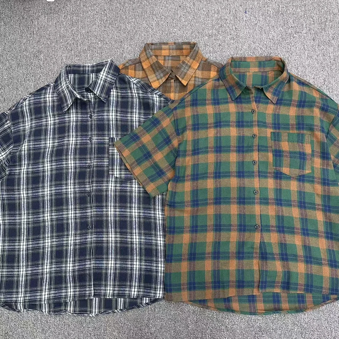 【周周家】5691濮院春季苎麻衬衫格子经典女士休闲时尚街头风