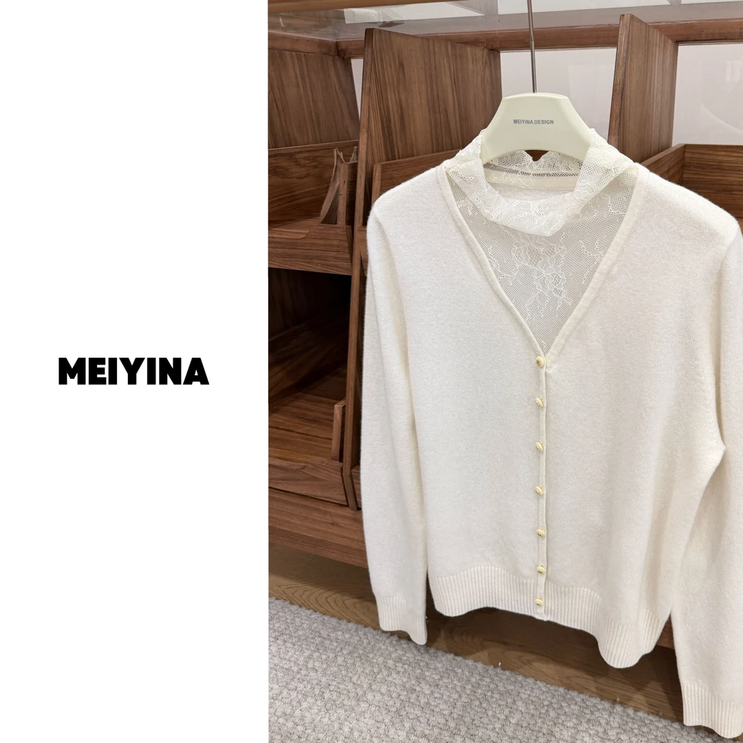 MEIYINA定制 柔美拼纱 定制扣套头羊毛衫