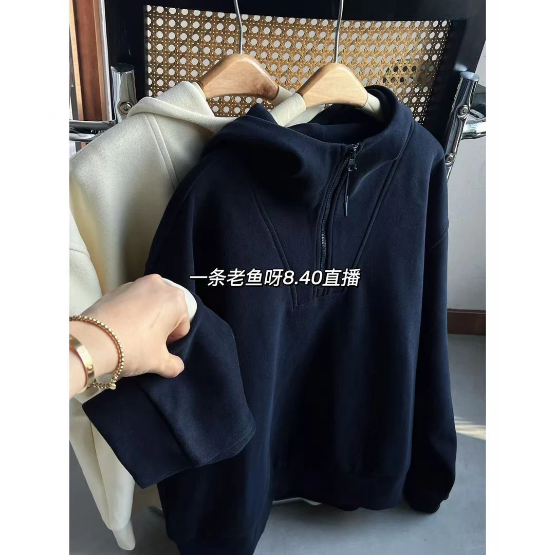 R 春秋卫衣户外通勤保暖立领拉链开衫不起球连帽卫衣女纯色1686