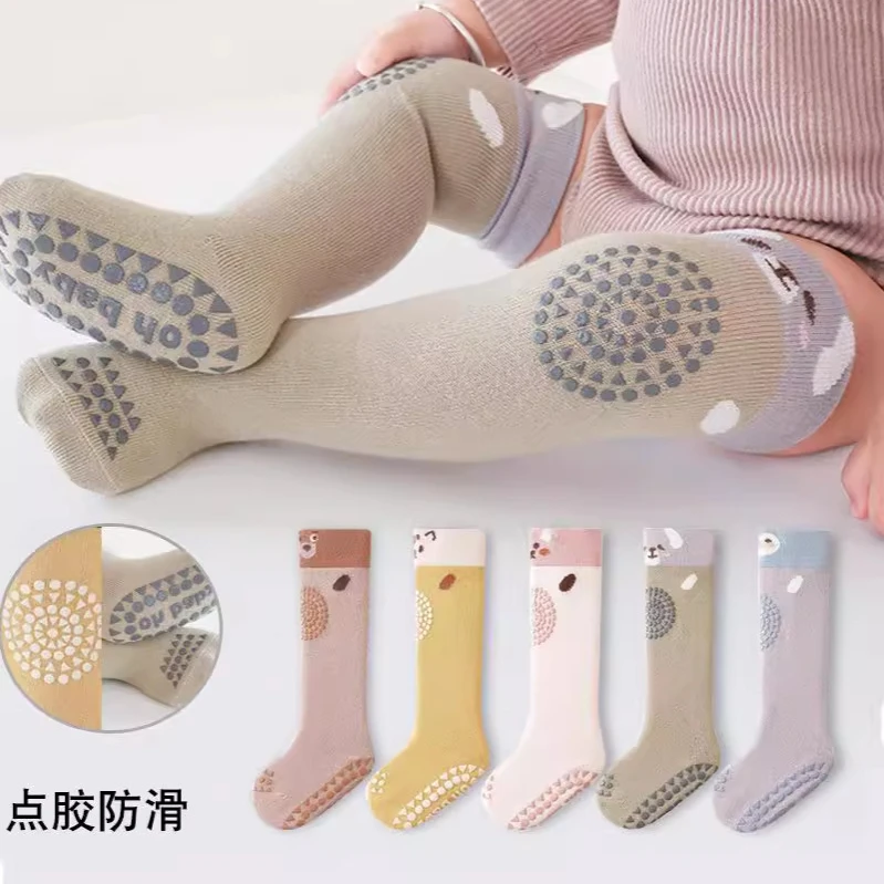 婴儿长筒袜子防滑护膝袜卡通春秋冬季防滑学步新生儿宝宝爬行袜XF