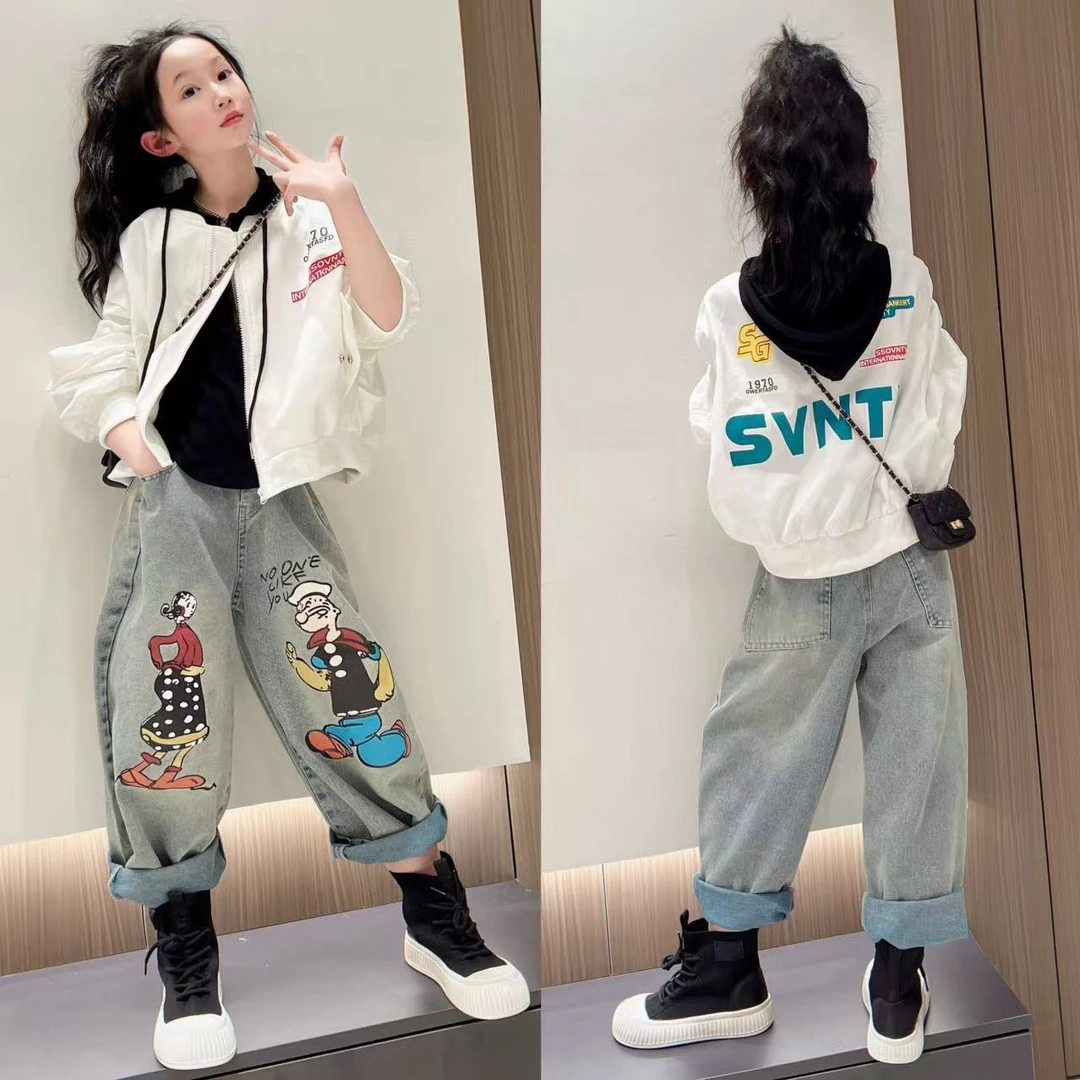女童外套春款2025新款春儿童棒球服夹克女孩上衣宽松时髦潮牛仔裤