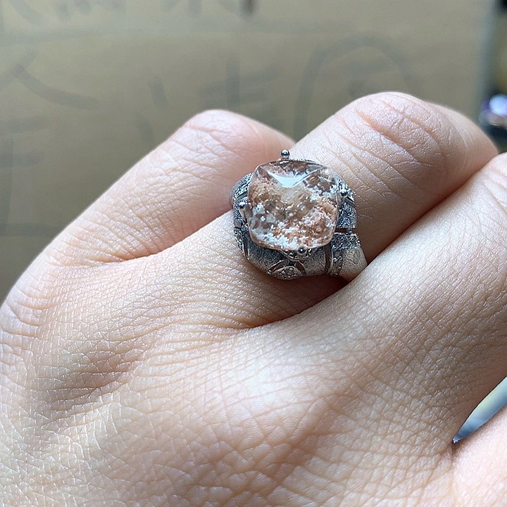 水晶水晶戒指银S925镶嵌高***作