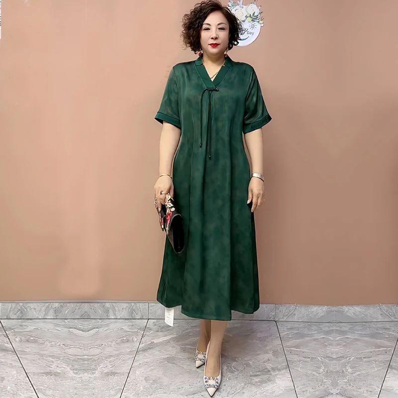 中老年妈妈夏装新款气质减龄时尚连衣裙新中式宽松大码过膝长裙女