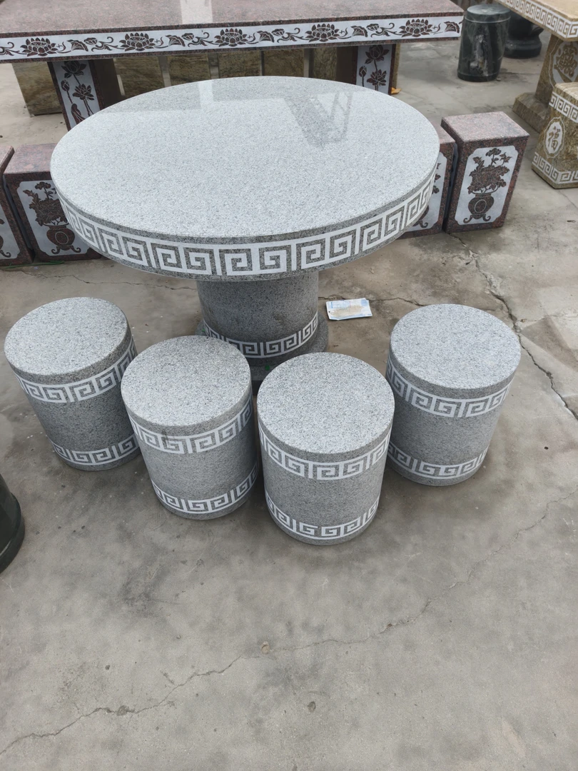 天然大理石方形石桌石凳适合庭院户外花园家用