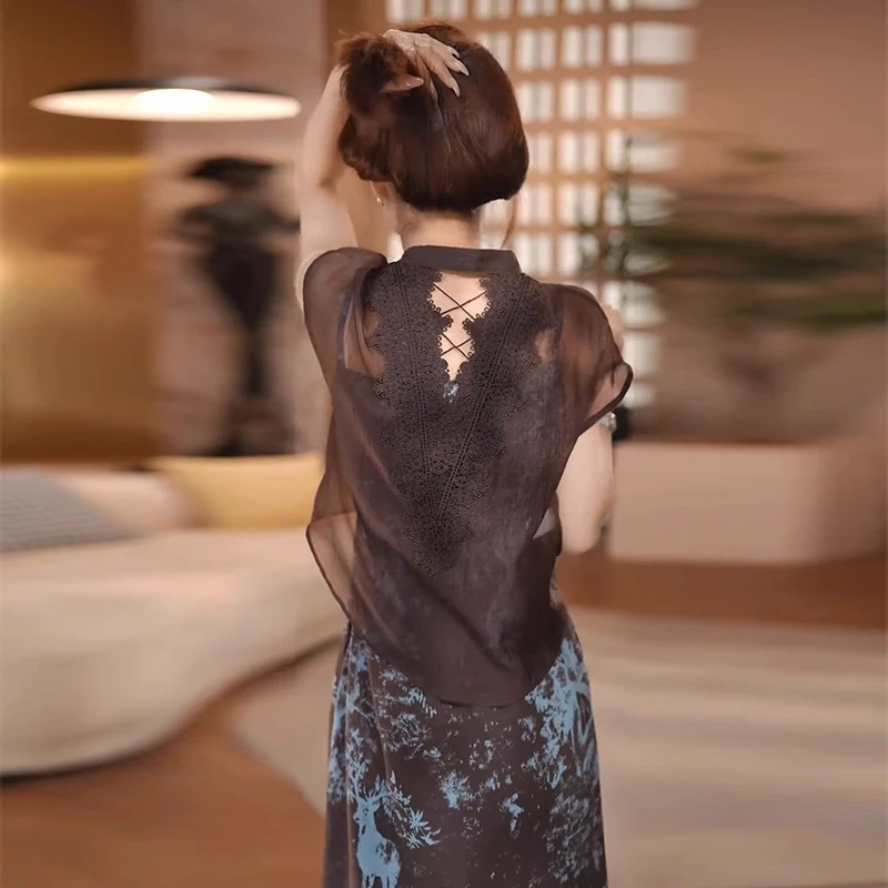 欧洲站2025夏季新款碎花吊带连衣裙女松弛感微透罩衫气质显瘦套装