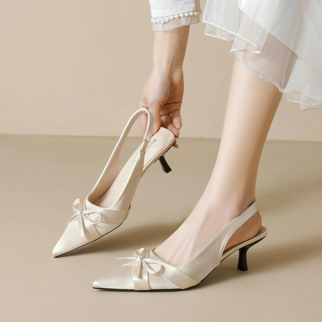 气质半包头凉鞋伴娘法式尖头夏季单鞋后空2025新款女士高跟鞋晚风