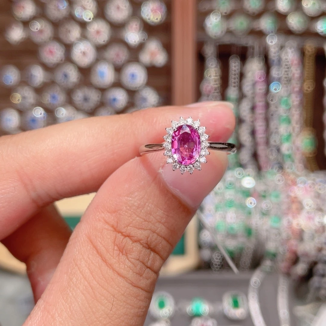 戒指彩色蓝宝石18K金镶嵌1.07ct 无烧帕帕