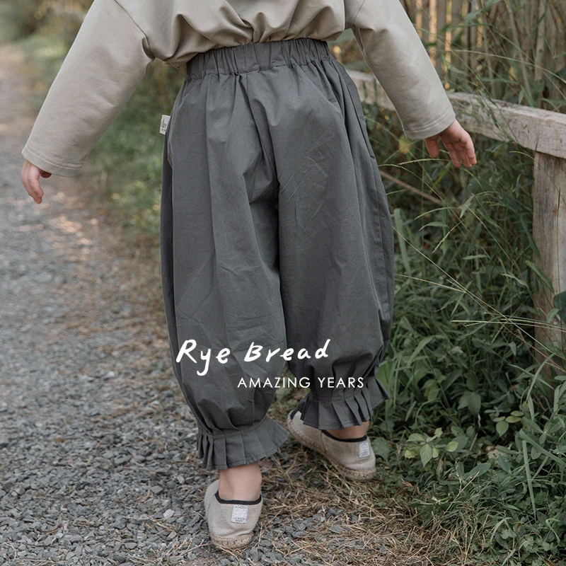 ryebread黑面包童装 韩系宽松男女小童花苞裤脚休闲裤4夏
