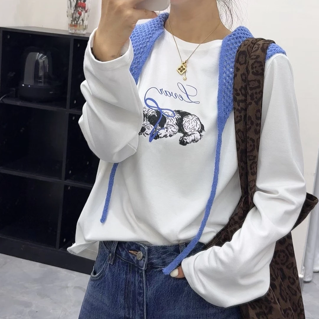 【Hi 妞】蓝披肩磨毛T恤