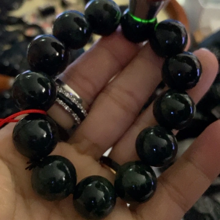 翡翠未镶嵌手链龙眼手串黑墨绿色16