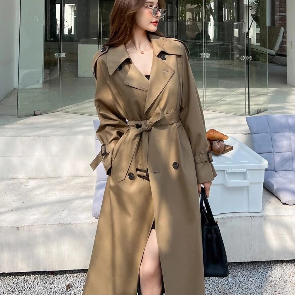 高档卡其色风衣女中长款2024春秋新款韩版宽松显瘦收腰英伦风外套