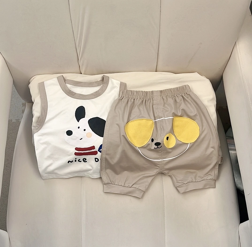 夏季清凉薄款套装狗狗卡通无袖屁屁套装中性小童极简风夏季套装