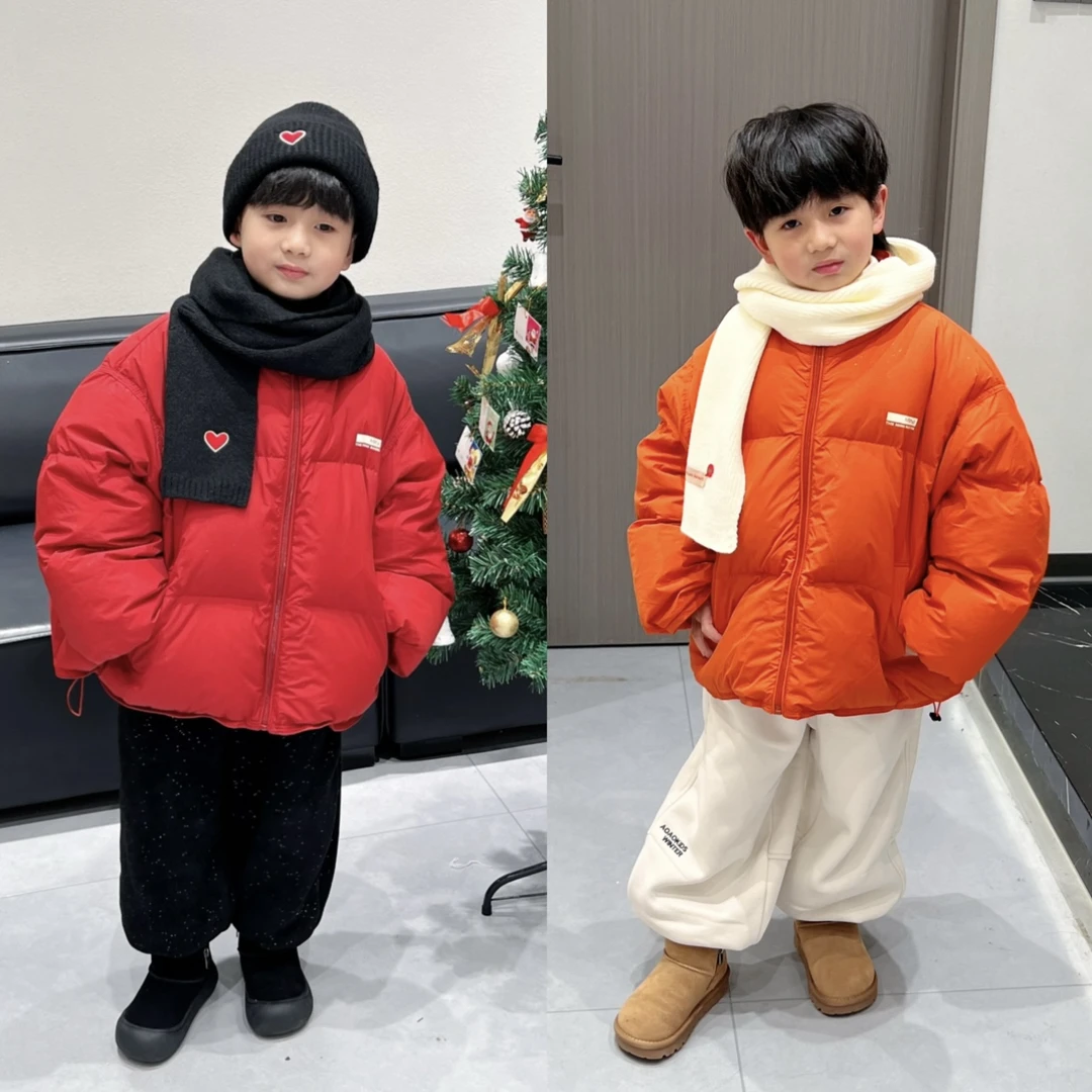 厚款韩版男童冬季羽绒服儿童2025新款立领白鸭绒加厚保暖面包服