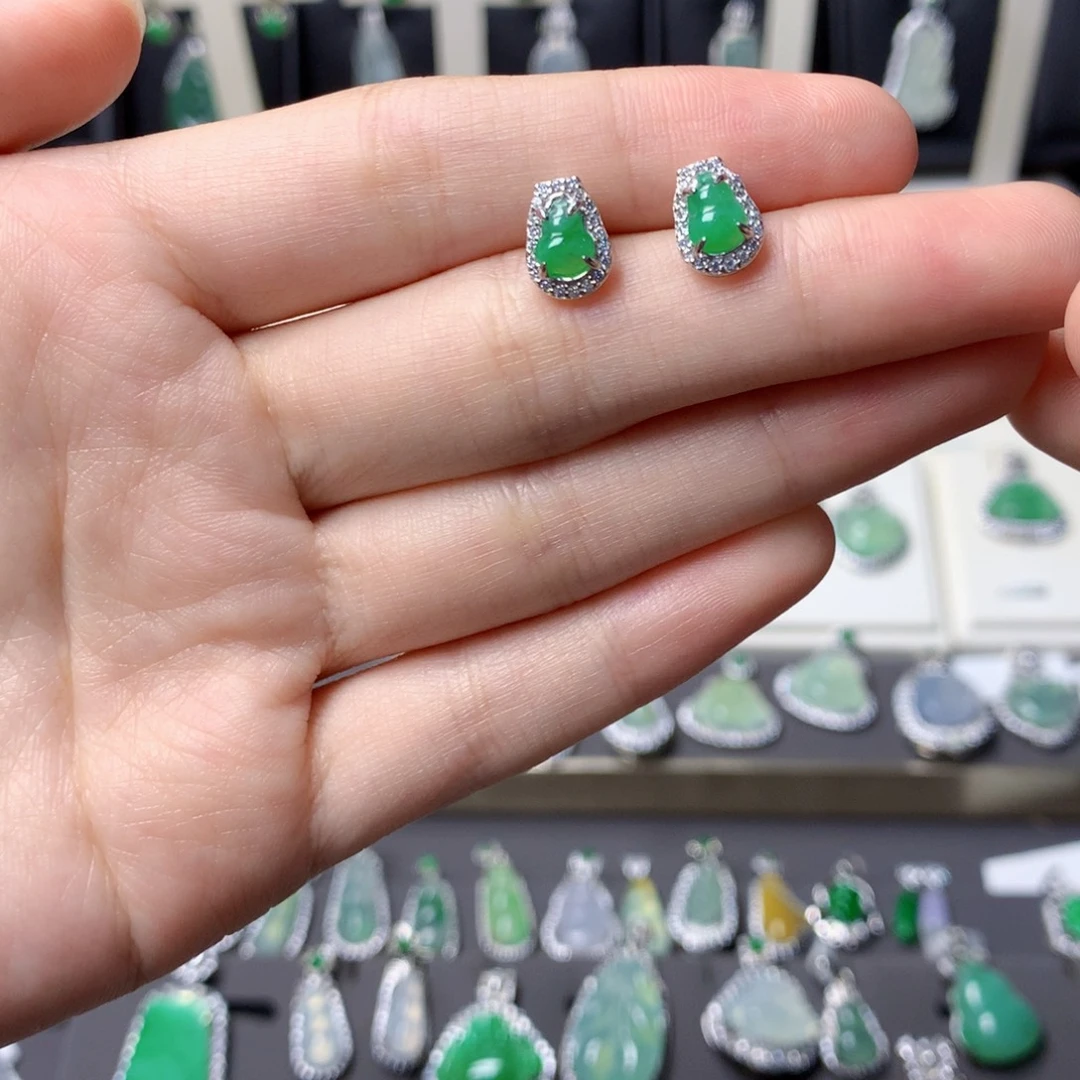 翡翠银S925镀金镶嵌挂件