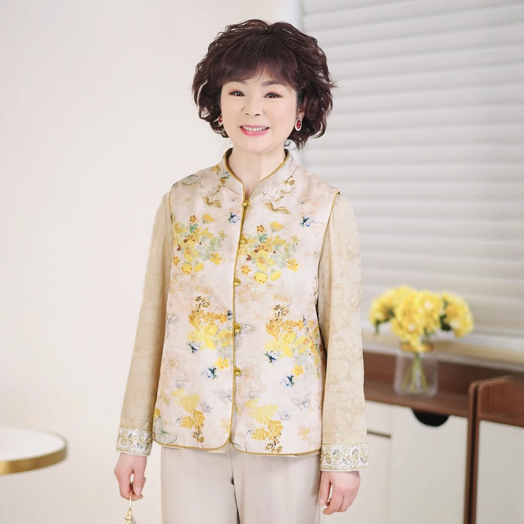 妈妈春装马甲中老年女装马夹新中式国风背心坎肩春秋时尚2025新款