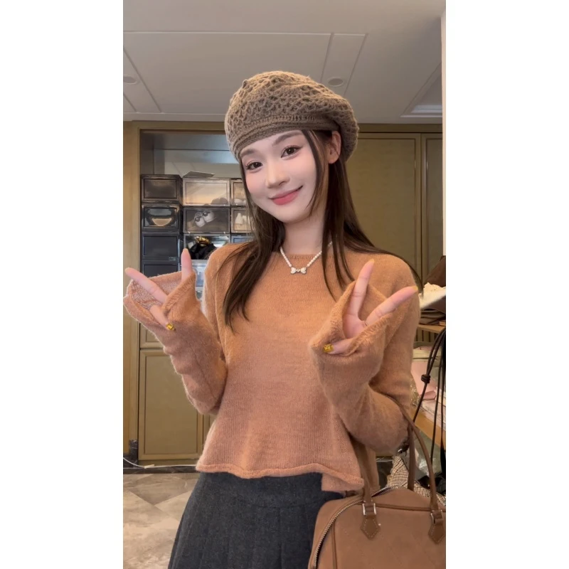 【简约卷边】秋季时尚百搭时尚秋冬网红圆领毛衣短款-CX20251100