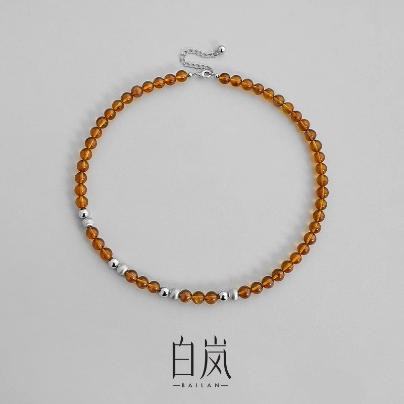白岚琥珀间珠项链女小众新款轻奢串珠锁骨链时尚XL4843