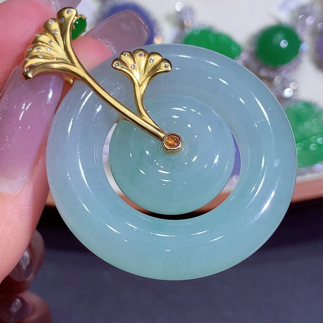 翡翠18K金镶嵌吊坠(不含链)