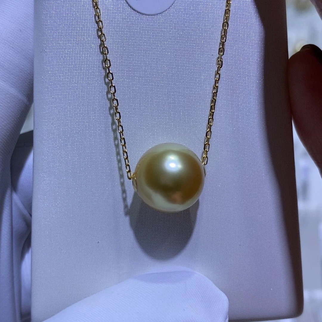 银S925镶嵌颈饰海水珍珠金珠吊坠赠送925银链