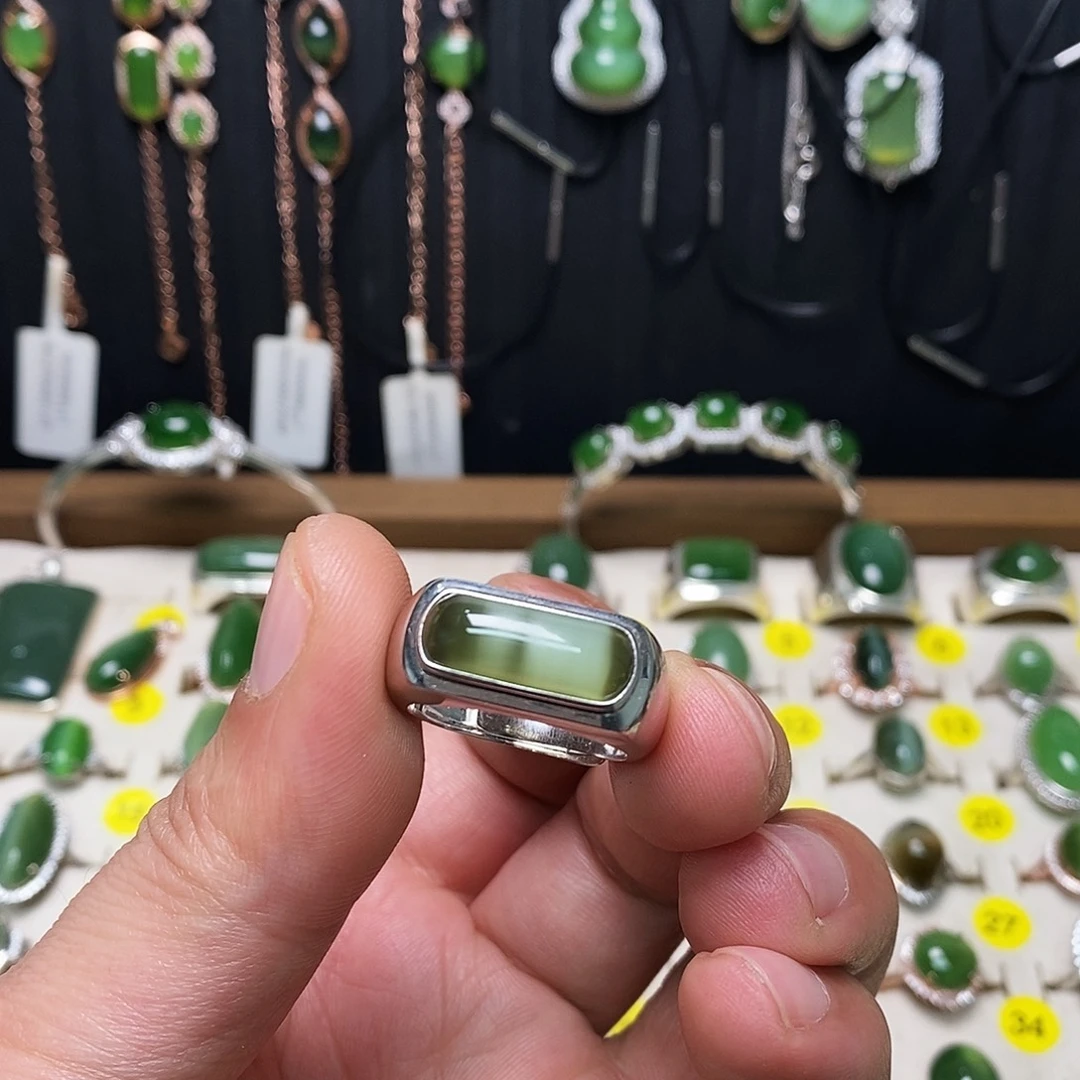 和田玉（碧玉）银S925镶嵌戒指