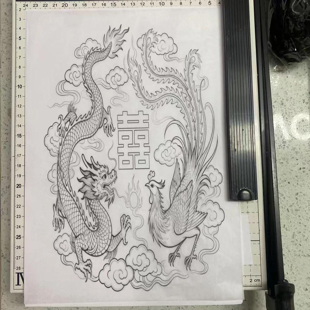 葫芦烙画，竹木，雕刻转印纸（龙凤呈祥素材）拍1发5