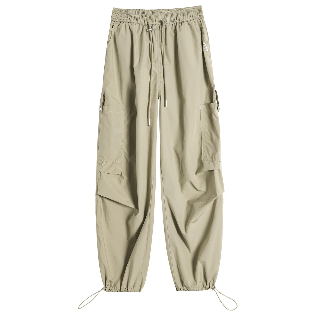 美式速干工装裤女夏季伞兵裤潮流运动登山裤高腰松紧腰抽绳休闲裤