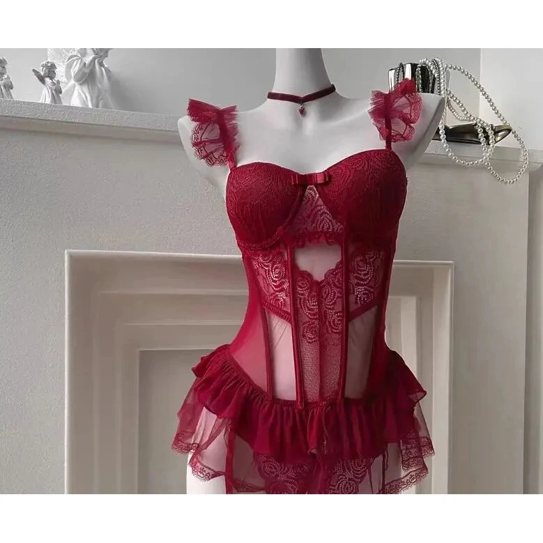 【红玫瑰】新款气质蕾丝龙骨网红同款时尚女套装简约百搭收腰显瘦