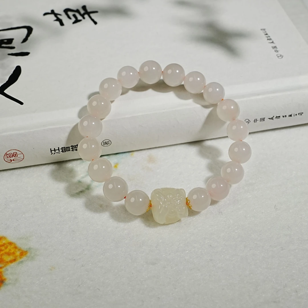 【睿泽&小池专属】18k和田玉藕粉醒狮手串 9-10mm KT0840020
