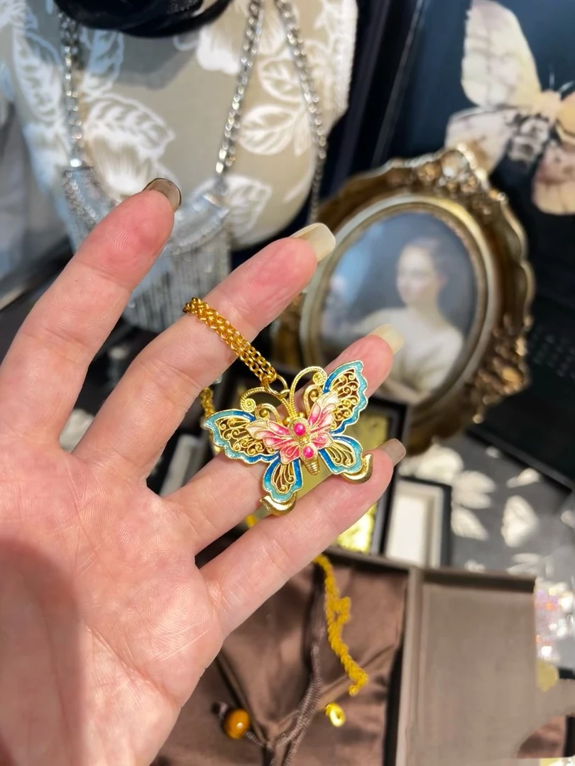 铜合金项链 渡k金不掉色金店同款蝴蝶轻奢脉脉vintage蝴蝶项链