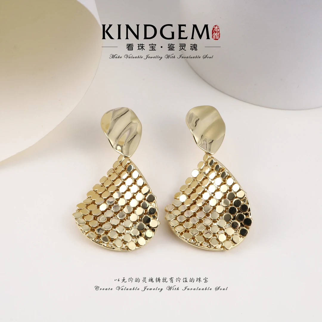 铜合金耳饰 KindGem法式金色复古简约气质小众耳饰C-34902