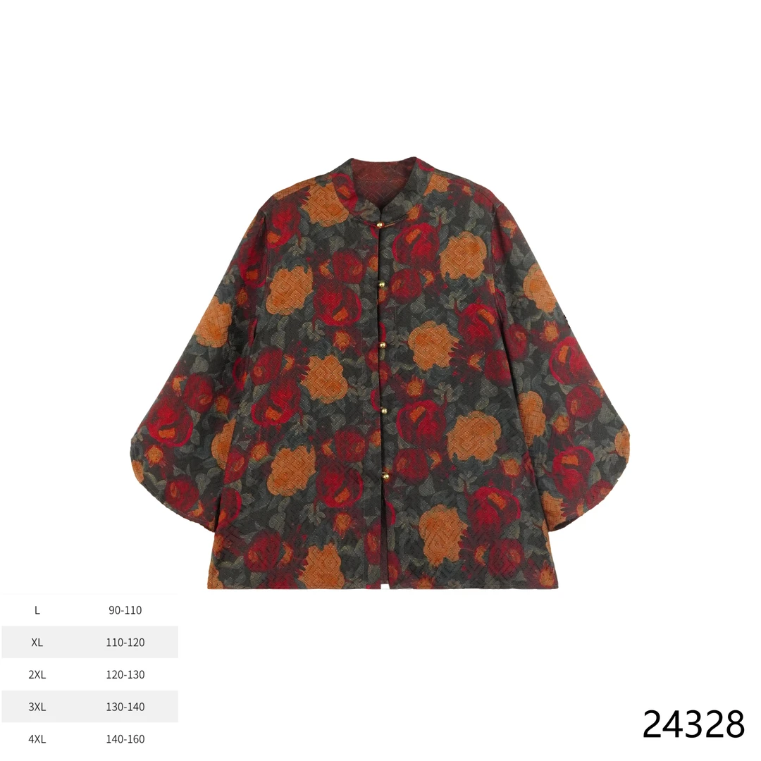 MM  2025春夏新款时尚国风红玫瑰花萝上衣24328