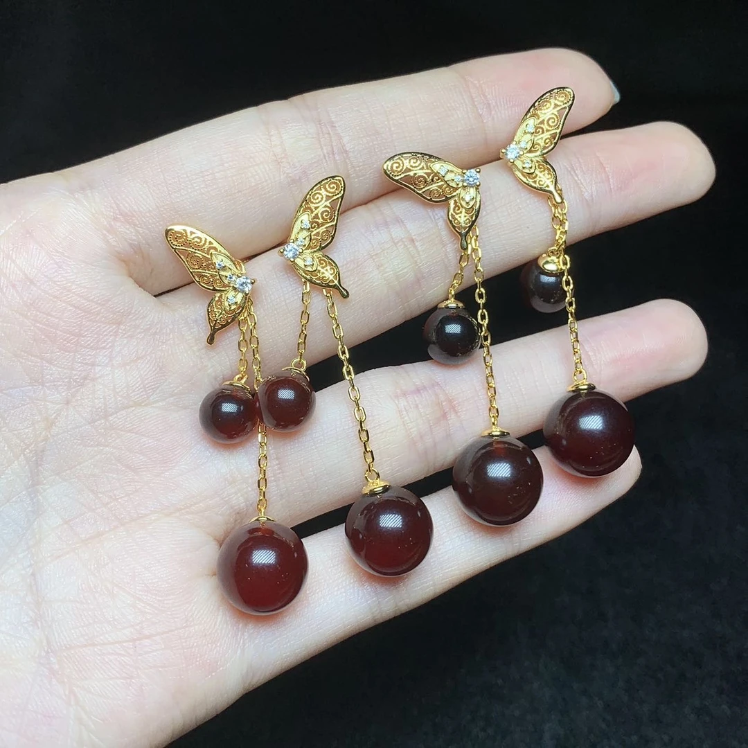 DS00385-S925银镶嵌琥珀耳坠-多样性发一件-小7mm大11mm（JG）7