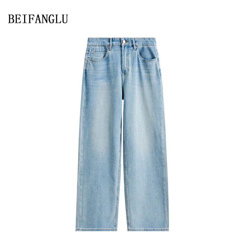 北方鹿 裤型显瘦！早秋新品百搭显瘦窄版直筒女士阔腿牛仔裤251193