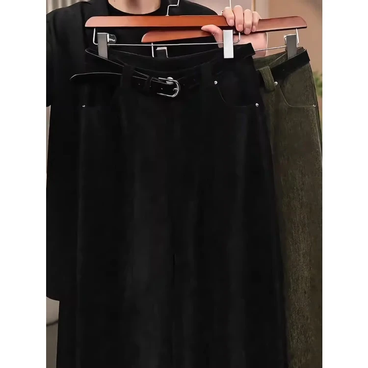 拉夏贝尔韩系高级感宽松阔腿裤女2025秋冬高腰显瘦时尚百搭休闲裤