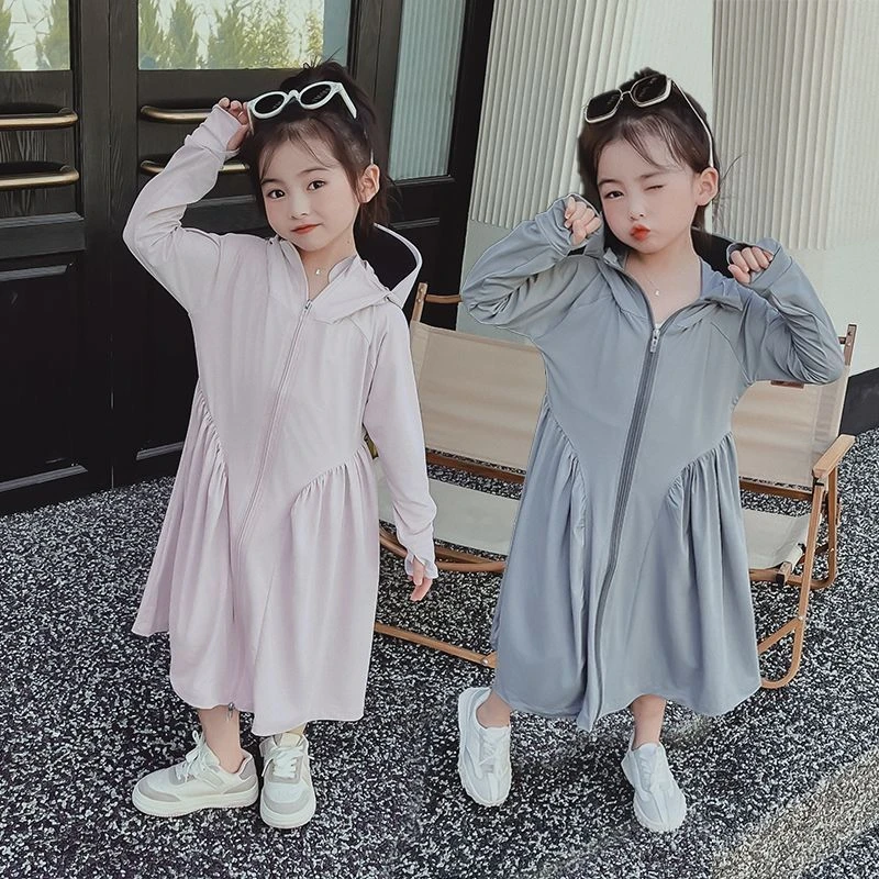 宝宝儿童衣女童户外大檐帽凉感防紫外线服长款全身薄