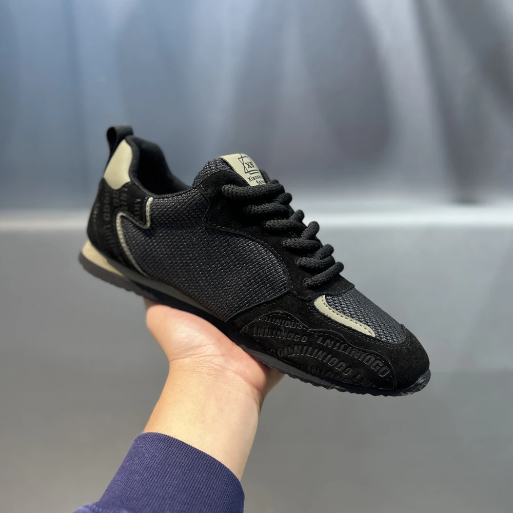 皮拼布透气休闲鞋时尚运动百搭软底软面舒适男潮流轻便开车鞋春秋