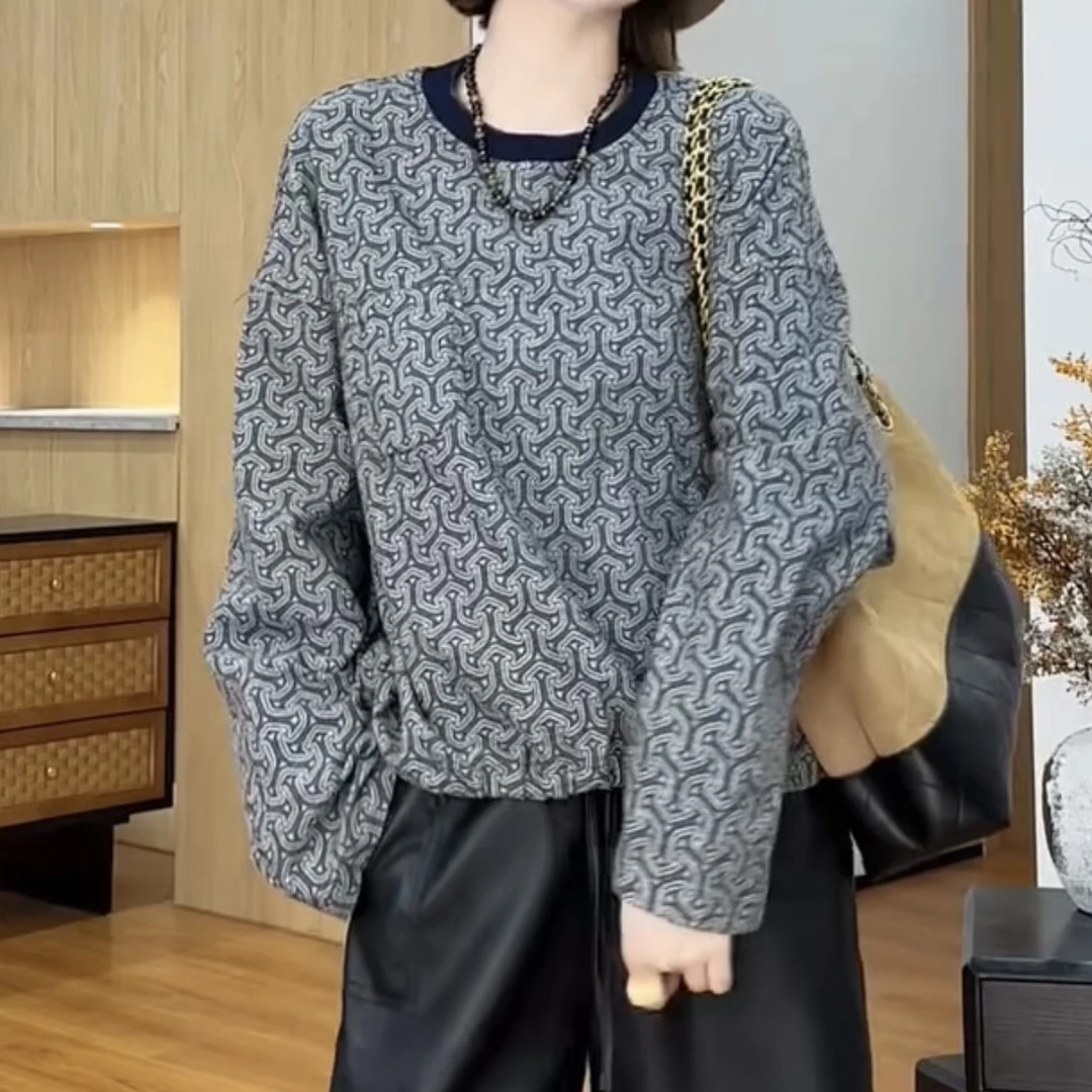 长袖秋季圆领短款套头极简风卫衣宽松百搭纯欲辣妹风