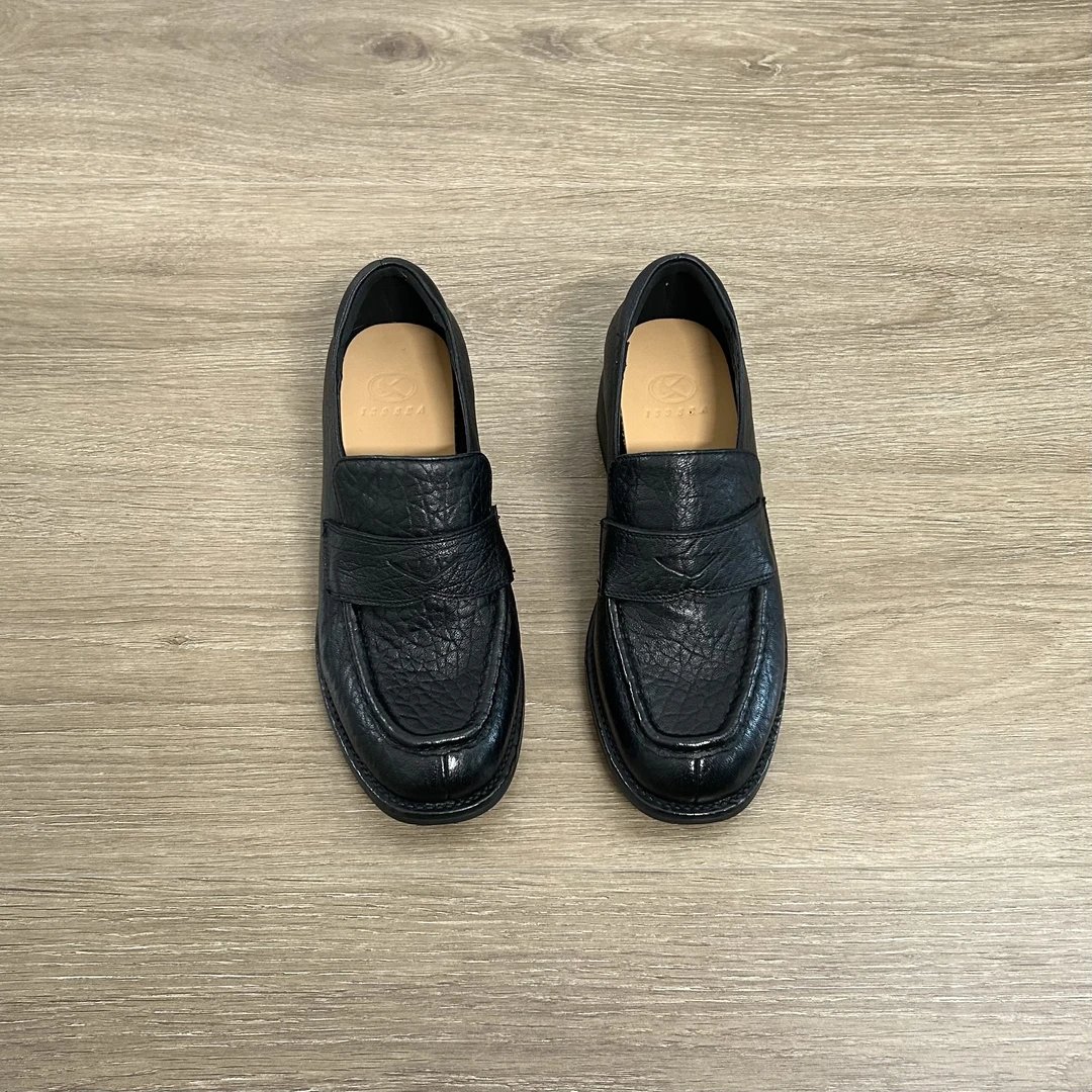 Dannyfrey英伦风复古大象纹羊皮乐福鞋女秋冬新款粗跟一脚蹬鞋子