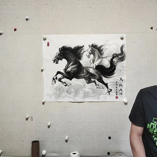 横款周士宸水墨写意奔马作品