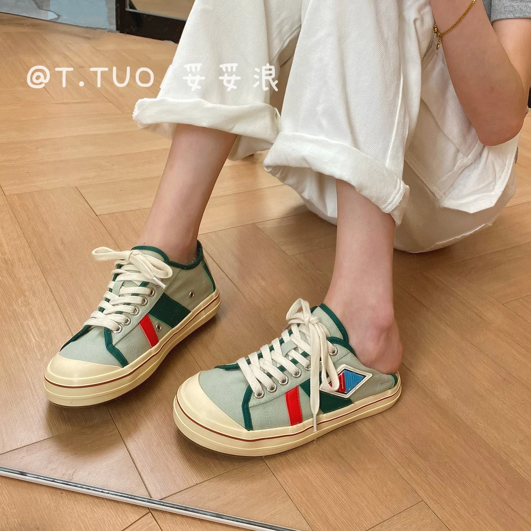 复古爆款帆布鞋女2025夏季新款轻便软底百搭透气拼色系带运动女鞋