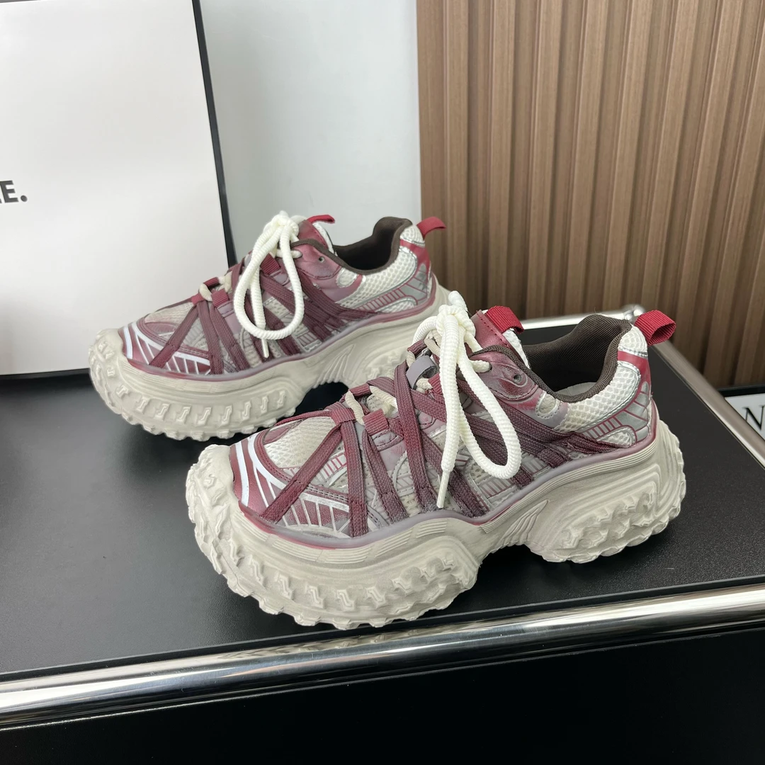 欧洲站做旧轮胎底绑带老爹鞋女2026春季新款厚底增高休闲运动鞋潮