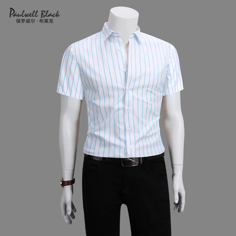 保罗条纹衬衫男短袖商务男装免烫夏季休闲高档男士衬衣2025新款