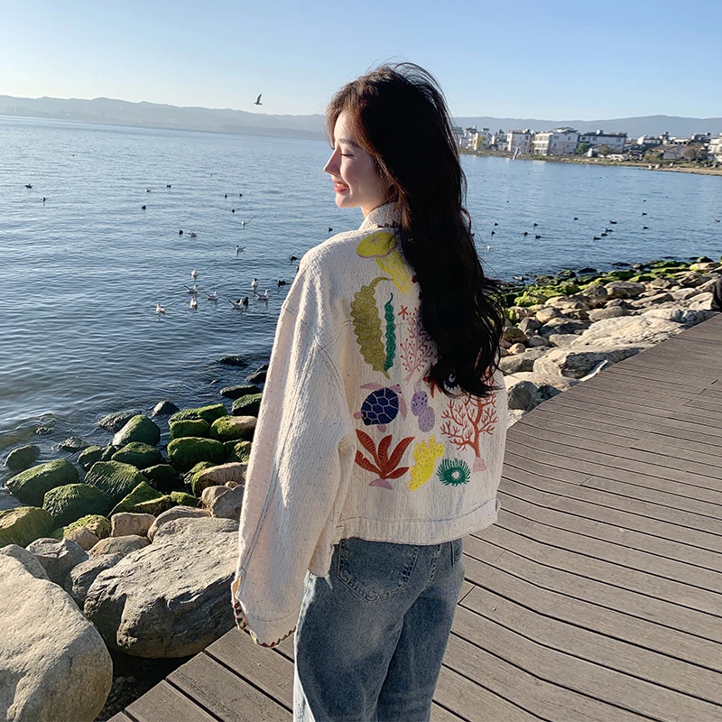 多巴胺重工刺绣休闲工装外套女春秋2025新款短款韩系超火爆款流行