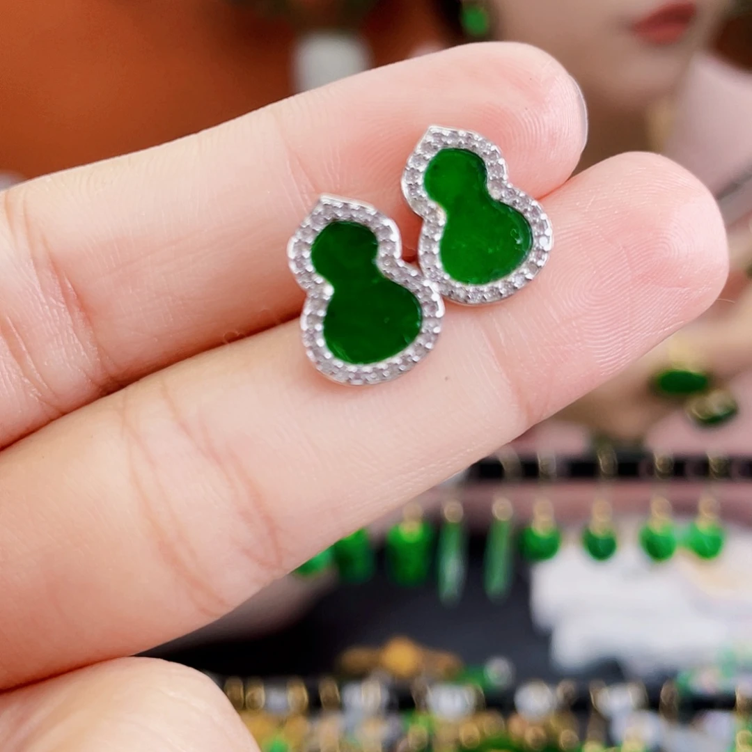 翡翠银S925镶嵌耳饰