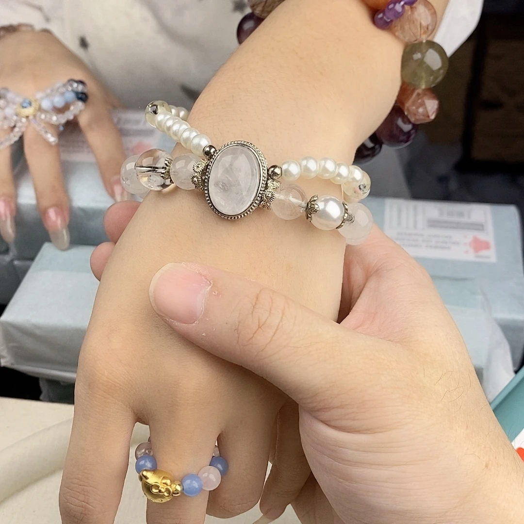 水晶银S925镀金镶嵌手链